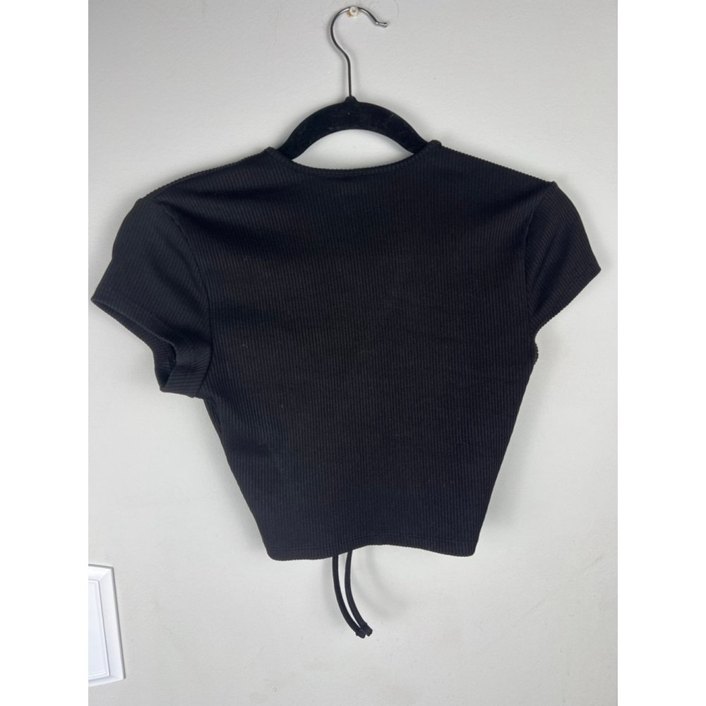 H&M Divided Black Ribbed Ruched Drawstring Crop Top Size S - Picture 5 of 5